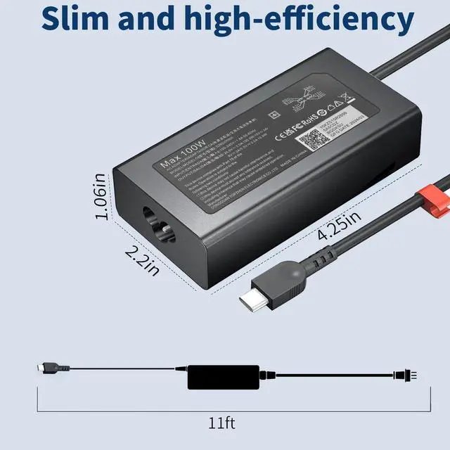 Alt view image 3 of 5 - New Slim 100W USB C Charger for Lenovo Thinkpad/Yoga/Chromebook, MacBook, HP, ASUS, Acer, MSI, Dell Laptops and Computers - AC Adapter