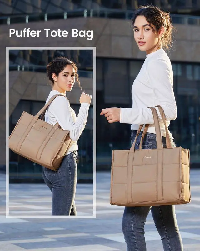Alt view image 2 of 5 - LOVEVOOK Laptop Bag for Women, Puffer Tote Bag for Work 17 Inch Large Computer Briefcase for Teacher Nurse, Quilted Lightweight Casual Shoulder Bag For Travel, Daily