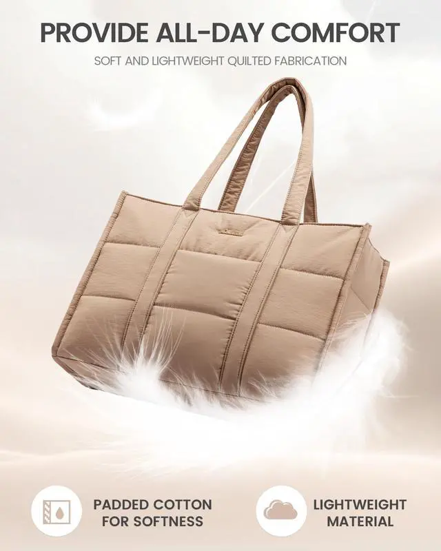 Alt view image 5 of 5 - LOVEVOOK Laptop Bag for Women, Puffer Tote Bag for Work 17 Inch Large Computer Briefcase for Teacher Nurse, Quilted Lightweight Casual Shoulder Bag For Travel, Daily