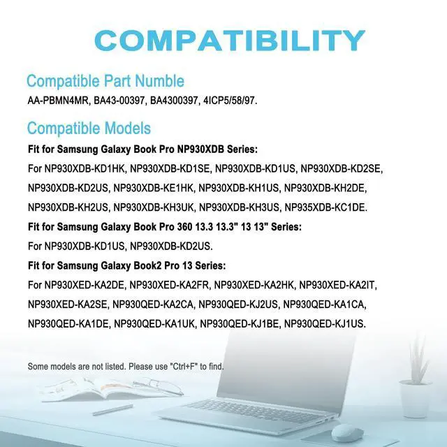 Alt view image 5 of 5 - TAICROWNE 63Wh AA-PBMN4MR Replacement Laptop Battery for Samsung Galaxy Book Pro 360 NP930XDB NP930XDB-KH NP930XED Galaxy Book2 Pro 13 NP930QED-KJ2US NP930QED-KA1CA Series 4081mAh 15.44V