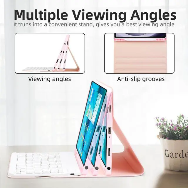 Alt view image 4 of 5 - EAMPANG Case with Keyboard Mouse for Samsung Galaxy Tab A9 Plus 11 inch (SM-X210/X215/X216/X218),7 Color Rainbow Backlight Detachable USB-C Keyboard Magnetic Case with Pen Slot for Tablet A9+ 5G Pink