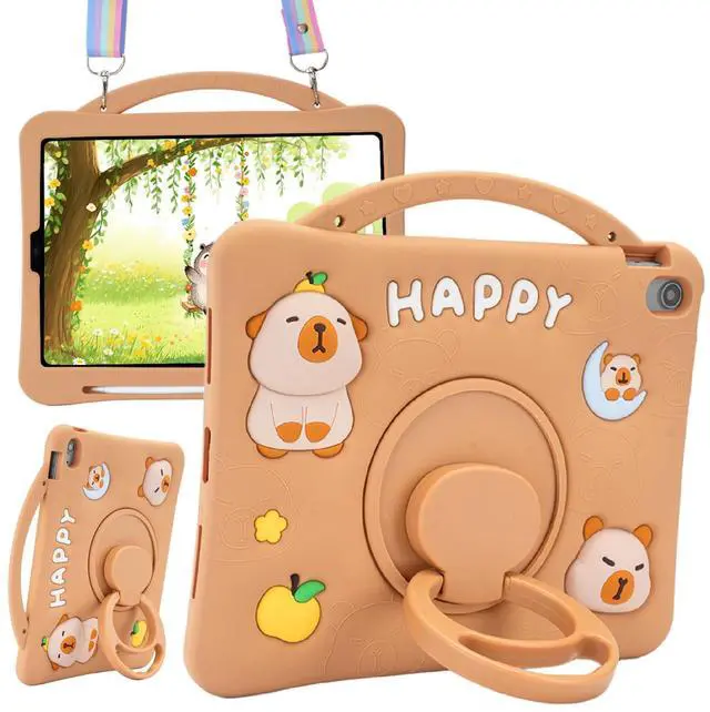Main image of YOUSIDUN for iPad mini 7 A17 Pro Case - for iPad mini 6th Generation Case-3D Cute Silicone Cover for Girls Teens with 360° Rotating Stand, Adjustable Strap, Pencil Holder-Brown