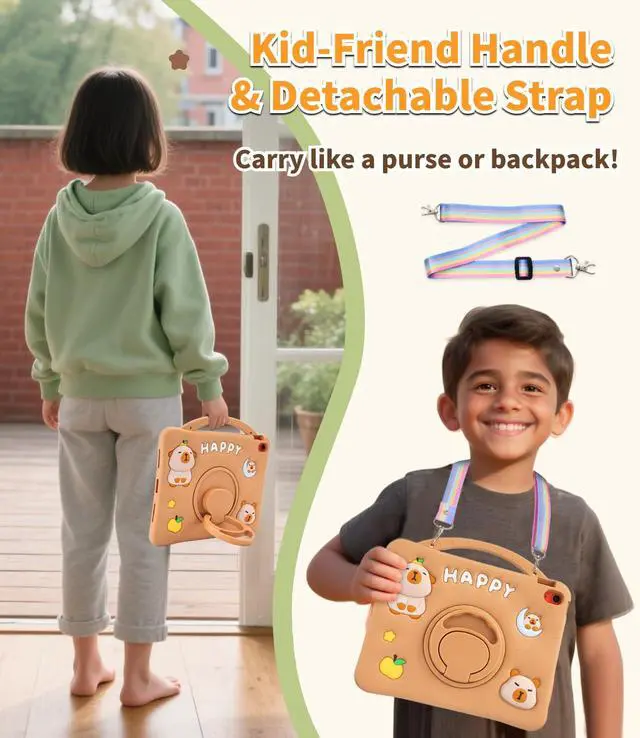 Alt view image 4 of 5 - YOUSIDUN for iPad mini 7 A17 Pro Case - for iPad mini 6th Generation Case-3D Cute Silicone Cover for Girls Teens with 360° Rotating Stand, Adjustable Strap, Pencil Holder-Brown