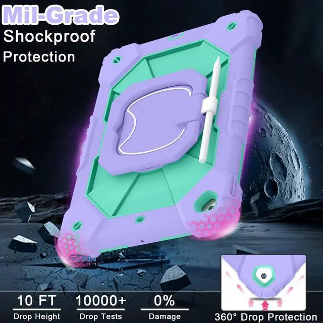 Alt view image 3 of 5 - WESOROL Case for iPad 9th/8th/7th Generation 10.2 Inch iPad 9th Generation Case with Screen Protector Rotating Stand Pencil Holder Heavy Duty Shockproof Cover for 9th Gen iPad Case Kids,Purple Green