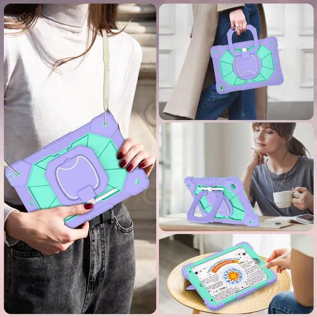 Alt view image 4 of 5 - WESOROL Case for iPad 9th/8th/7th Generation 10.2 Inch iPad 9th Generation Case with Screen Protector Rotating Stand Pencil Holder Heavy Duty Shockproof Cover for 9th Gen iPad Case Kids,Purple Green