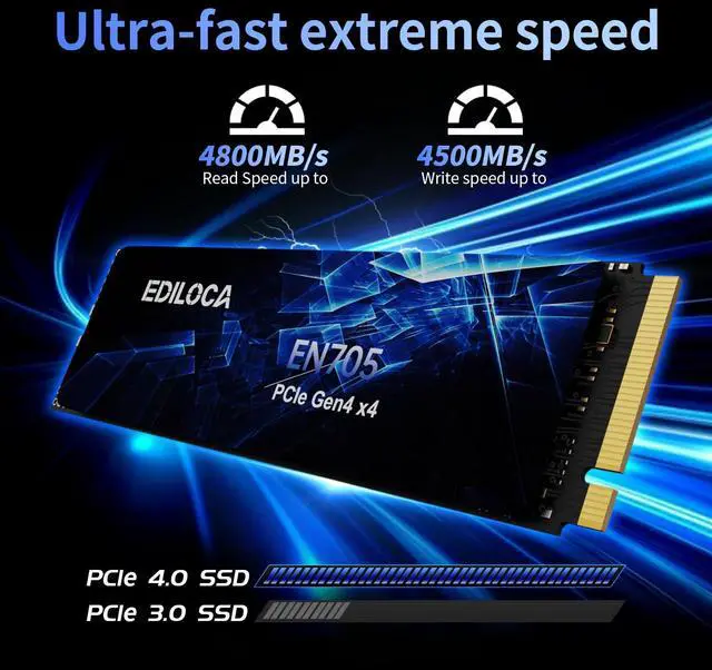 Alt view image 2 of 5 - Ediloca 2TB SSD NVMe M.2 2280 PCIe Gen4 x4 Internal Solid State Drive - Up to 4800MB/s, 2TB SSD PS5 Dynamic SLC Cache, PS5 Compatible for Gaming PC Laptop(EN705)