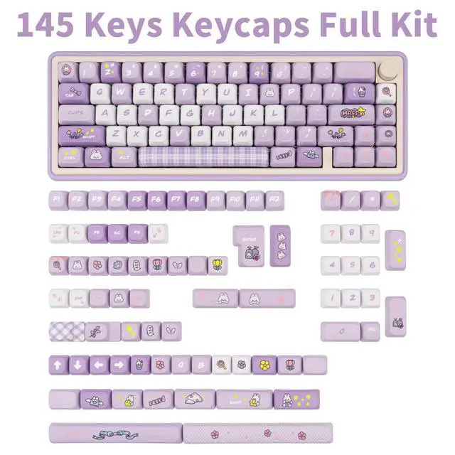 Alt view image 2 of 5 - COOMICKEY PBT Keycaps 145 Keys Round FOA Profile Cute Keycap Dye-Sub Purple Keycaps Set Custom Anime Keycap for Mechanical Keyboards Cherry MX SwitchesBunny