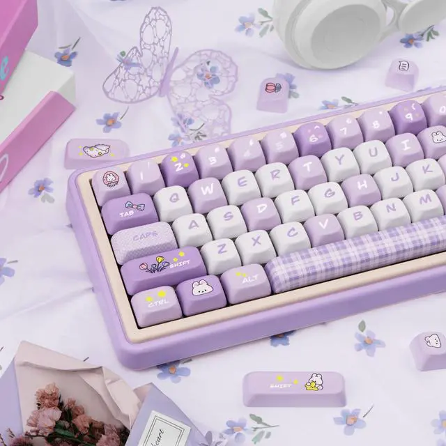 Alt view image 3 of 5 - COOMICKEY PBT Keycaps 145 Keys Round FOA Profile Cute Keycap Dye-Sub Purple Keycaps Set Custom Anime Keycap for Mechanical Keyboards Cherry MX SwitchesBunny