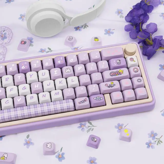 Alt view image 4 of 5 - COOMICKEY PBT Keycaps 145 Keys Round FOA Profile Cute Keycap Dye-Sub Purple Keycaps Set Custom Anime Keycap for Mechanical Keyboards Cherry MX SwitchesBunny