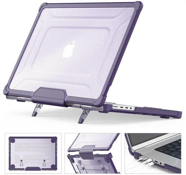 Main image of HXCASEAC Case Compatible with MacBook Pro 16 inch 2025 2024 2023 2022 2021, Anti-Scratching Protective Hard Cover with Foldable Stand M4 M3 M2 M1 (A3186 A3403 A2991 A2780 A2485) - Purple