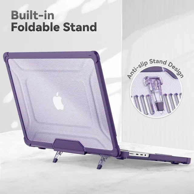 Alt view image 5 of 5 - HXCASEAC Case Compatible with MacBook Pro 16 inch 2025 2024 2023 2022 2021, Anti-Scratching Protective Hard Cover with Foldable Stand M4 M3 M2 M1 (A3186 A3403 A2991 A2780 A2485) - Purple