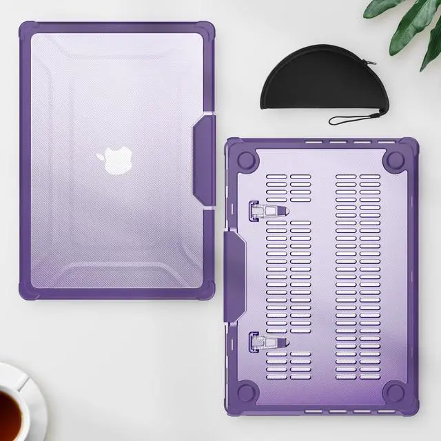 Alt view image 3 of 5 - HXCASEAC Case Compatible with MacBook Pro 16 inch 2025 2024 2023 2022 2021, Anti-Scratching Protective Hard Cover with Foldable Stand M4 M3 M2 M1 (A3186 A3403 A2991 A2780 A2485) - Purple