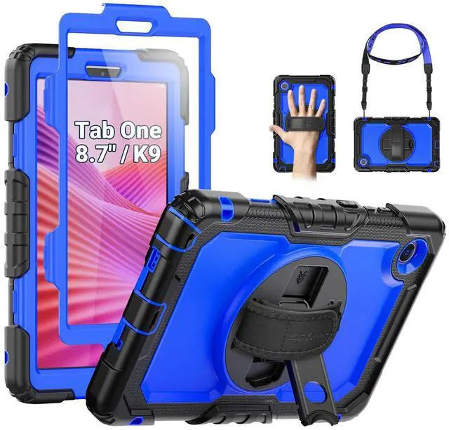Main image of SEYMAC Case for Lenovo Tab One 8.7 inch/ K9 TB305FU (2025), Heavy Duty Full-Body Shockproof Protective Case with Screen Protector, Stand, Hand/Shoulder Strap and Pen Holder, Dark Blue