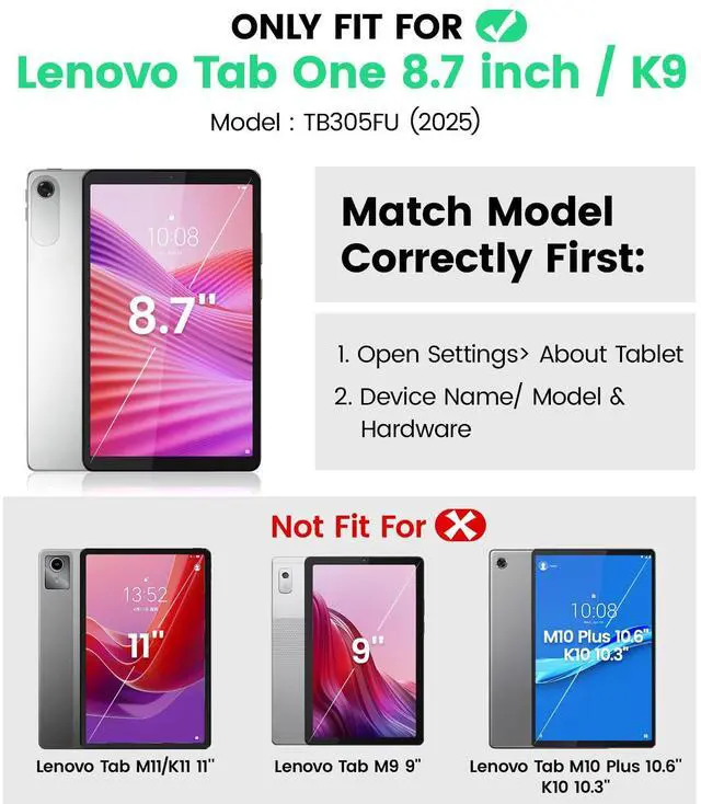 Alt view image 2 of 5 - SEYMAC Case for Lenovo Tab One 8.7 inch/ K9 TB305FU (2025), Heavy Duty Full-Body Shockproof Protective Case with Screen Protector, Stand, Hand/Shoulder Strap and Pen Holder, Dark Blue