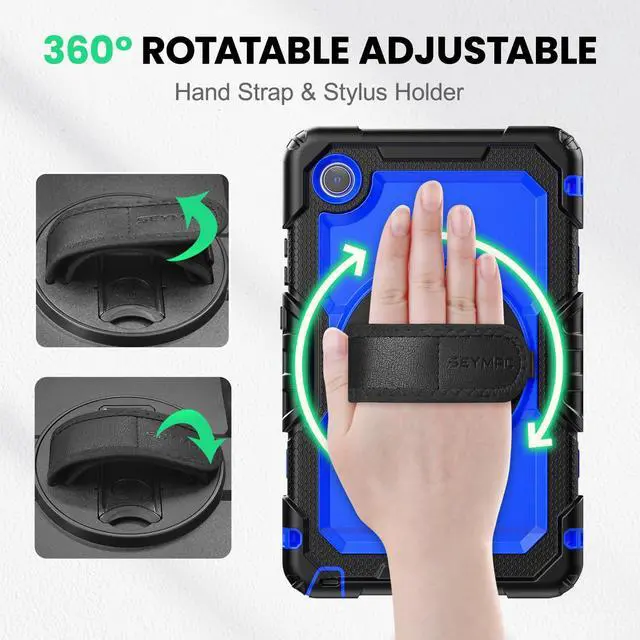 Alt view image 3 of 5 - SEYMAC Case for Lenovo Tab One 8.7 inch/ K9 TB305FU (2025), Heavy Duty Full-Body Shockproof Protective Case with Screen Protector, Stand, Hand/Shoulder Strap and Pen Holder, Dark Blue