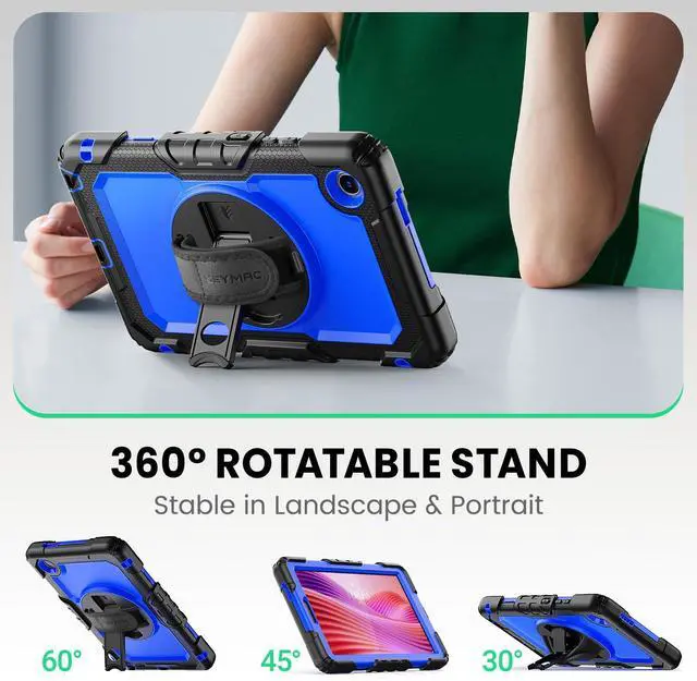 Alt view image 4 of 5 - SEYMAC Case for Lenovo Tab One 8.7 inch/ K9 TB305FU (2025), Heavy Duty Full-Body Shockproof Protective Case with Screen Protector, Stand, Hand/Shoulder Strap and Pen Holder, Dark Blue