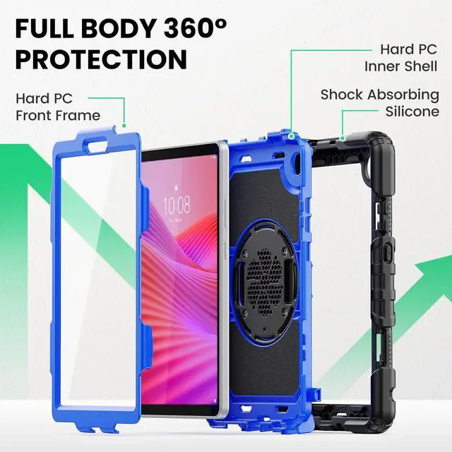 Alt view image 5 of 5 - SEYMAC Case for Lenovo Tab One 8.7 inch/ K9 TB305FU (2025), Heavy Duty Full-Body Shockproof Protective Case with Screen Protector, Stand, Hand/Shoulder Strap and Pen Holder, Dark Blue