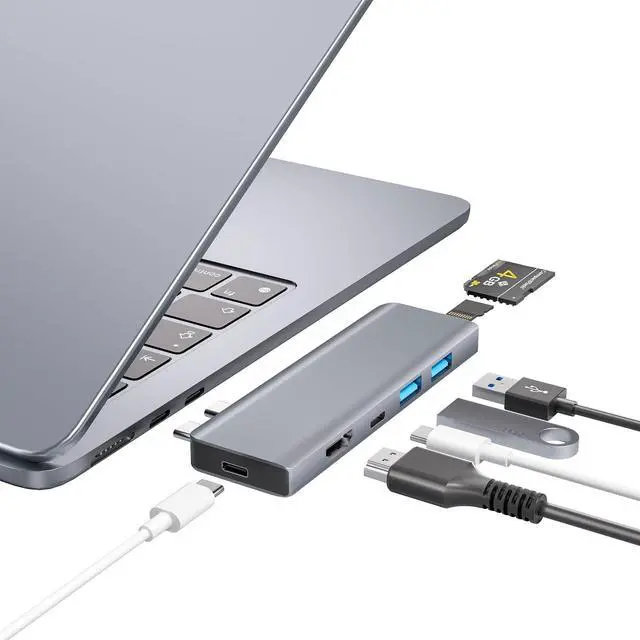 Main image of ZanBix USB C Hub, USB C Adapter, 7 in 2 USB-C Hub for MacBook with Thunderbolt 4, 4K HDMI, Type C, 2 USB A, SD/TF Card Reader, Compatible with MacBook Pro 2016-2024, MacBook Air 2018-2025 (Space Gray)