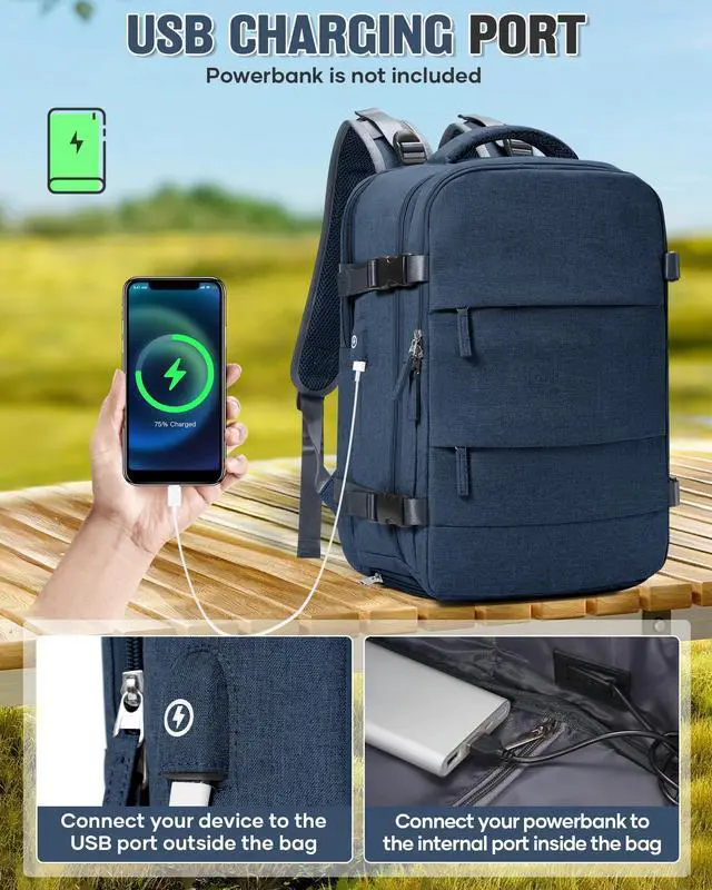 Alt view image 3 of 5 - WEPLAN Vacuum Backpack Travel with Pump,Travel Backpack with Vacuum System, Shoe Compartment,Flight Approved 18x14x8 inches,Carry on Personal item Laptop Work Backpacks,Sapphire Blue