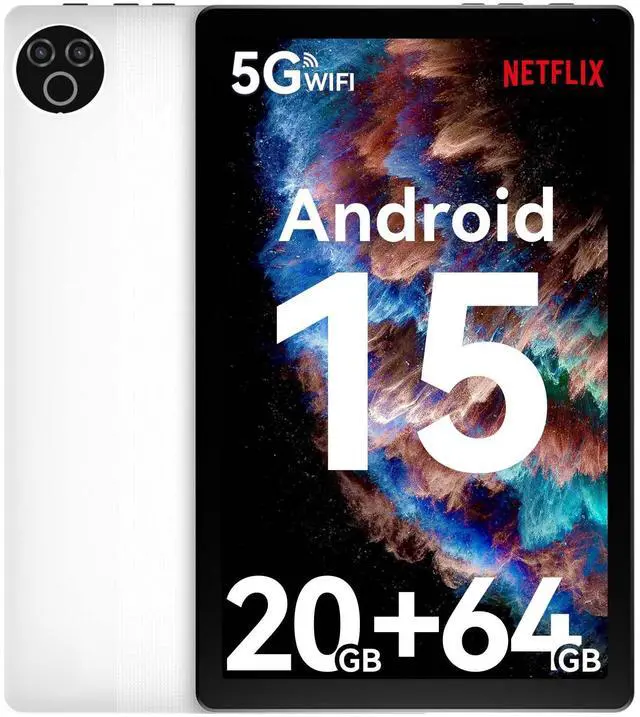 Main image of Tablet 10 Inch Android 15 OS GMS Certified Tablets PC 1.8 GHz 5-Core 20 (3+17) GB RAM 64 GB ROM 1 TB Expandable 1280x800 HD IPS Touch Screen 5000 mAh WiFi 6 Bluetooth 5.4 Dual Camera 2025 (White)