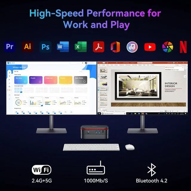Alt view image 5 of 5 - Blackview MP60 Mini PC with 3-Year Warranty, Intel N150, 16GB DDR4 1TB SSD, W-11 Pro Ultra Compact Tiny Desktop Computer for Home Office Business, Dual HDMI 4K, Wi-Fi 5, Big Fan, LED Light
