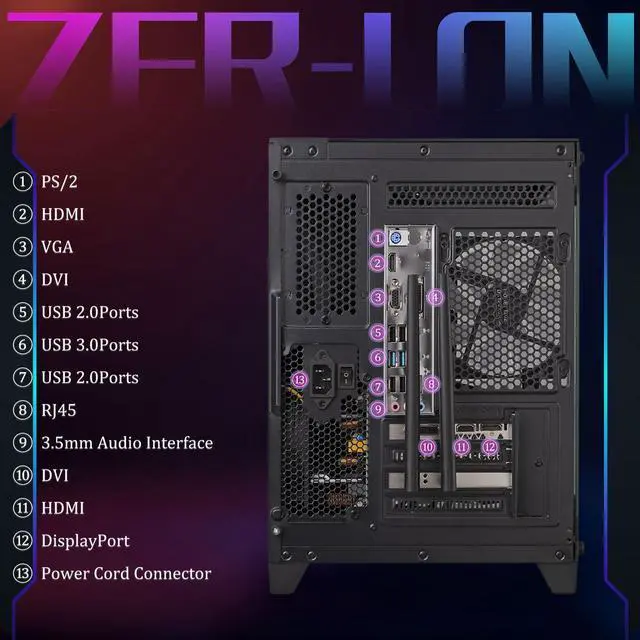 Alt view image 4 of 5 - ZER-LON Prebuilt Gaming PC Desktop, Radeon RX 590 8GB GDDR5, AMD Ryzen 5 5500 up to 4.2GHz, 16G RAM, 1TB NVME SSD, WiFi 5.0, RGB Fan x4
