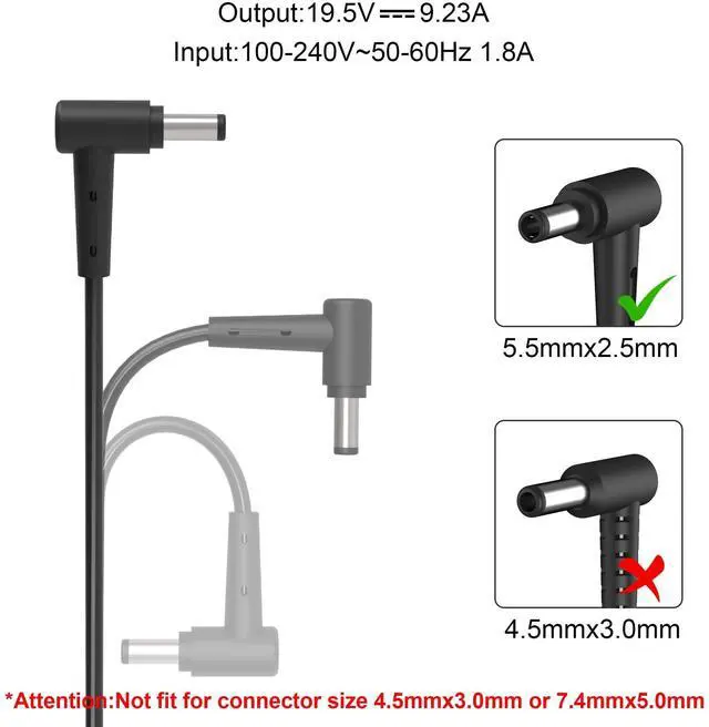 Alt view image 2 of 5 - 180W Laptop Charger, AC Charger for MSI Gaming Laptop GS65 GF63 GS63VR GT60 GT70 GF65 GF75 GS75 GS63 GE70 GE72 GE72VR GE62VR GS73VR GS43VR WS65 P65 GX60 Power Supply Cord