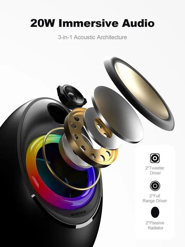 Alt view image 2 of 5 - Bluedee Computer Speakers for Desktop PC, Bluetooth 5.4 Desktop Speakers with 2 Speaker Units, Dynamic RGB Light USB Speaker, USB/Type-C Powered Plug & Play PC Speakers for Desktop, Laptops, Tablet