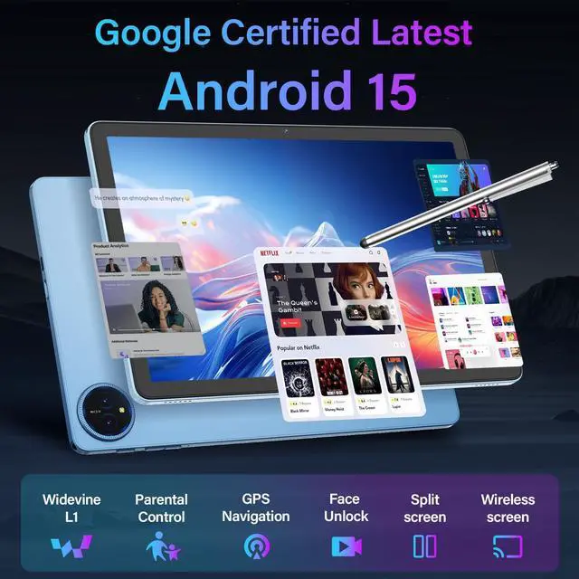 Alt view image 4 of 5 - 11 Inch Tablet Android 15 Tablet, 2025 Tablets with keyboard, 24GB+256GB+2TB Expand, 2 in 1 Tablets with Case Mouse Stylus, 8000mAh Battery, Octa-Core, Supports Widevine L1, 5G WiFi, GPS (Green Case)