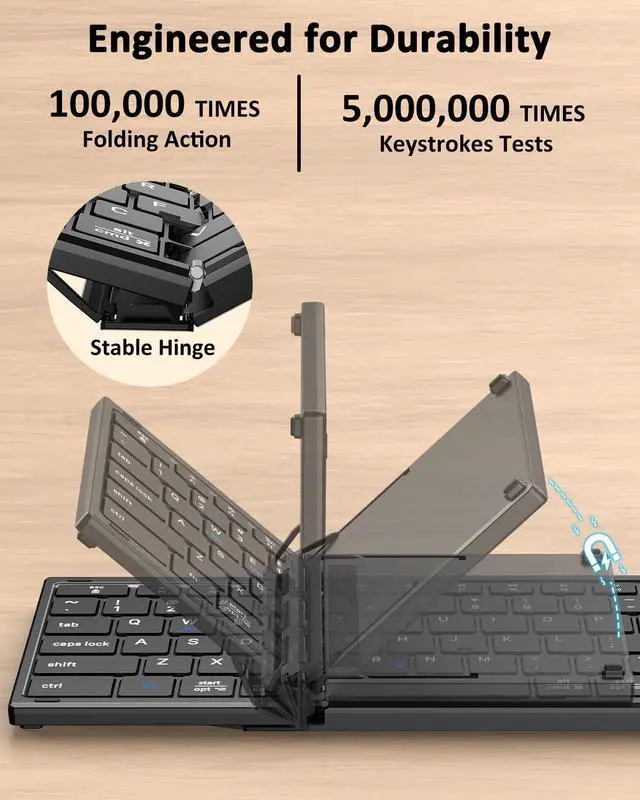 Alt view image 2 of 5 - Foldable Keyboard and Mouse, Folding Bluetooth Keyboard Mouse Combo, 2.4G Wireless + Bluetooth5.1 x 2, Portable Wireless Rechargeable Travel Keyboard Mouse for Windows Android MacOS iOS