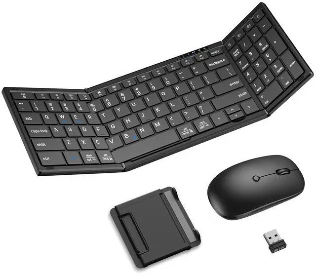 Main image of Foldable Keyboard and Mouse, Folding Bluetooth Keyboard Mouse Combo, 2.4G Wireless + Bluetooth5.1 x 2, Portable Wireless Rechargeable Travel Keyboard Mouse for Windows Android MacOS iOS
