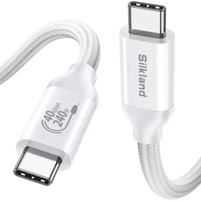 Main image of Silkland USB 4 Cable for Thunderbolt 4 [5FT/1.5M], 40Gbps Data Sync, 8K/5K@60Hz, 240W Fast Charging, USB C Thunderbolt Cable, Compatible for MacBook, iPhone 16, iPad, SSD, Docking, eGPU, White