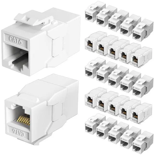 Main image of 25-Pack CAT6 Inline Coupler  RJ45 to RJ45 Connector, Straight Through, White | High-Speed Ethernet Keystone Coupler for Patch Cables