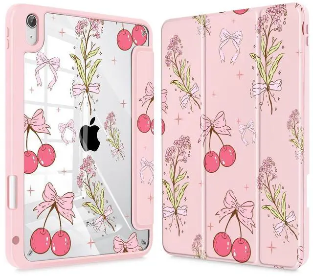 Main image of Tuiklol Clear Case for iPad mini 7 (A17 Pro 7th Generation) 2024 / iPad mini 6 (6th Generation) 2021 8.3 Inch,Built-in Pencil Holder Slim Transparent Back Shell Cover Auto Wake/Sleep, Cherry Bow-Pink
