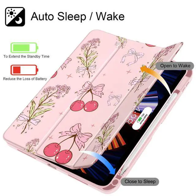 Alt view image 2 of 5 - Tuiklol Clear Case for iPad mini 7 (A17 Pro 7th Generation) 2024 / iPad mini 6 (6th Generation) 2021 8.3 Inch,Built-in Pencil Holder Slim Transparent Back Shell Cover Auto Wake/Sleep, Cherry Bow-Pink