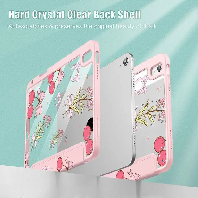 Alt view image 3 of 5 - Tuiklol Clear Case for iPad mini 7 (A17 Pro 7th Generation) 2024 / iPad mini 6 (6th Generation) 2021 8.3 Inch,Built-in Pencil Holder Slim Transparent Back Shell Cover Auto Wake/Sleep, Cherry Bow-Pink