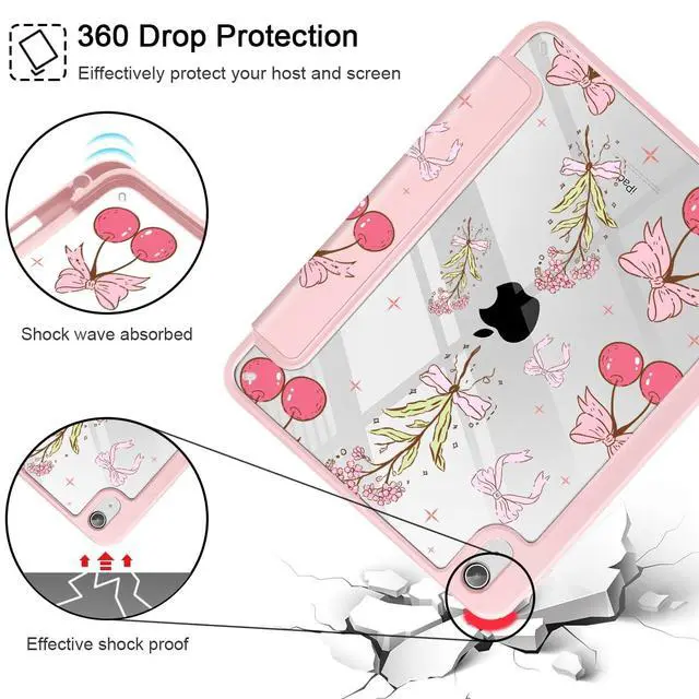 Alt view image 5 of 5 - Tuiklol Clear Case for iPad mini 7 (A17 Pro 7th Generation) 2024 / iPad mini 6 (6th Generation) 2021 8.3 Inch,Built-in Pencil Holder Slim Transparent Back Shell Cover Auto Wake/Sleep, Cherry Bow-Pink