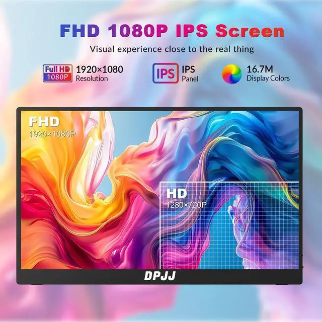 Alt view image 2 of 5 - DPJJ 15.6" Ultra-Thin Portable Monitor with Leather Case, Zero-Frame IPS 1080P Display, USB-C Powered Travel Screen for Laptop/Phone/PS5/Gaming