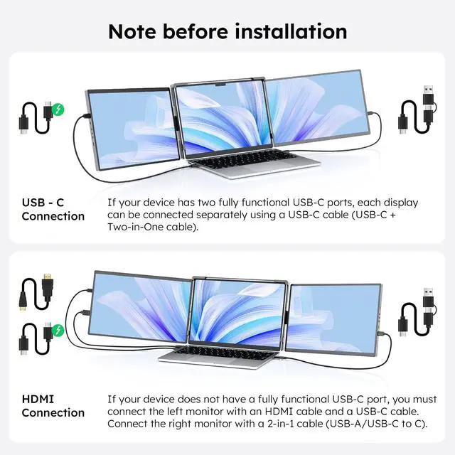 Alt view image 5 of 5 - Dopesplay 14.1" Triple Portable Monitor | FHD 1920x1200 IPS Laptop Screen Extender | HDMI/Type-C/USB, Plug & Play | Fits 14"-17" Laptops, Compatible with Mac/Windows/Chrome/Switch