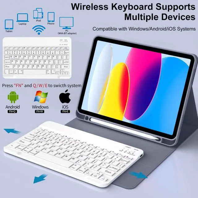 Alt view image 3 of 5 - IAMKHO Keyboard Case for iPad 10th Generation 10.9 Inch 2022, Detachable Wireless Bluetooth iPad Keyboard Case with Built-in Left Side Pencil Holder, Auto Wake/Sleep (Gray Purple)