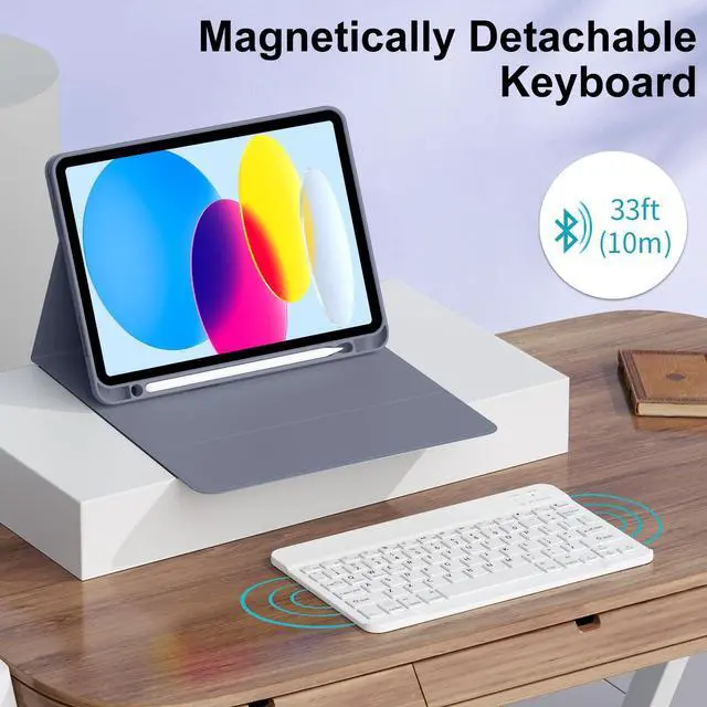 Alt view image 5 of 5 - IAMKHO Keyboard Case for iPad 10th Generation 10.9 Inch 2022, Detachable Wireless Bluetooth iPad Keyboard Case with Built-in Left Side Pencil Holder, Auto Wake/Sleep (Gray Purple)