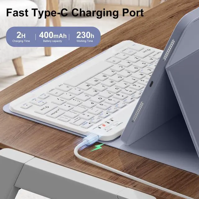 Alt view image 4 of 5 - IAMKHO Keyboard Case for iPad 10th Generation 10.9 Inch 2022, Detachable Wireless Bluetooth iPad Keyboard Case with Built-in Left Side Pencil Holder, Auto Wake/Sleep (Gray Purple)