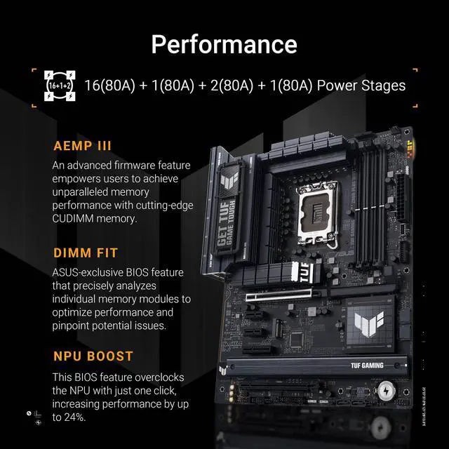 Alt view image 3 of 5 - ASUS TUF Gaming Z890-PLUS WiFi Z890 LGA 1851 ATX Motherboard, Intel® Core Ultra Series 2 Ready, Advanced AI PC-Ready, 16+1+2+1 Stages, DDR5, PCIe® 5.0, Thunderbolt 4 Type-C®, 4X M.2, Wi-Fi 7, 2.5Gb