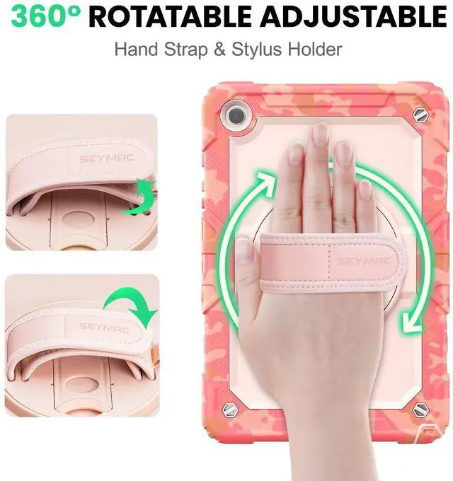 Alt view image 3 of 5 - SEYMAC Case for Samsung Galaxy Tab A9+/ A9 Plus 11" (SM-X210/X216/X218), Heavy Duty Shockproof Protective Case with Screen Protector, Rotating Stand, Hand/Shoulder Strap, Multicolor/Pink