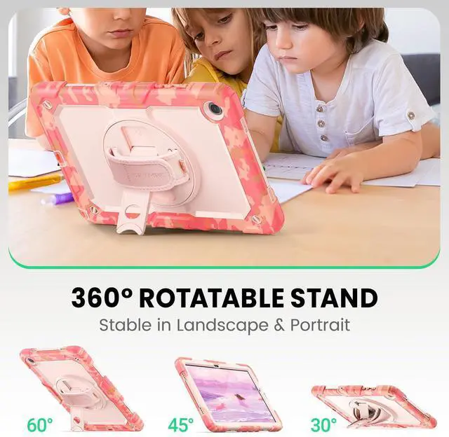 Alt view image 4 of 5 - SEYMAC Case for Samsung Galaxy Tab A9+/ A9 Plus 11" (SM-X210/X216/X218), Heavy Duty Shockproof Protective Case with Screen Protector, Rotating Stand, Hand/Shoulder Strap, Multicolor/Pink