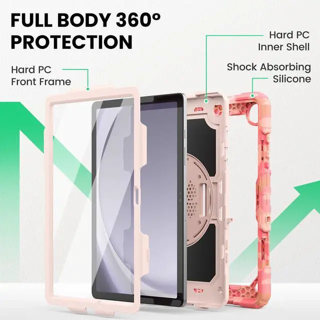 Alt view image 5 of 5 - SEYMAC Case for Samsung Galaxy Tab A9+/ A9 Plus 11" (SM-X210/X216/X218), Heavy Duty Shockproof Protective Case with Screen Protector, Rotating Stand, Hand/Shoulder Strap, Multicolor/Pink