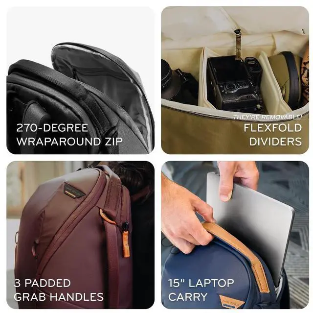 Alt view image 4 of 5 - Peak Design Everyday Backpack Zip 20L, Kelp, 270-Degree Zip, Dual Side Pockets, FlexFold Dividers, Fits 15" Laptop, For Camera Carry, Daily Commutes or Travel, Versatile Backpack for Men and Women