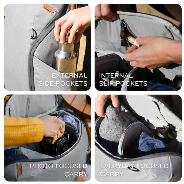 Alt view image 5 of 5 - Peak Design Everyday Backpack Zip 20L, Kelp, 270-Degree Zip, Dual Side Pockets, FlexFold Dividers, Fits 15" Laptop, For Camera Carry, Daily Commutes or Travel, Versatile Backpack for Men and Women