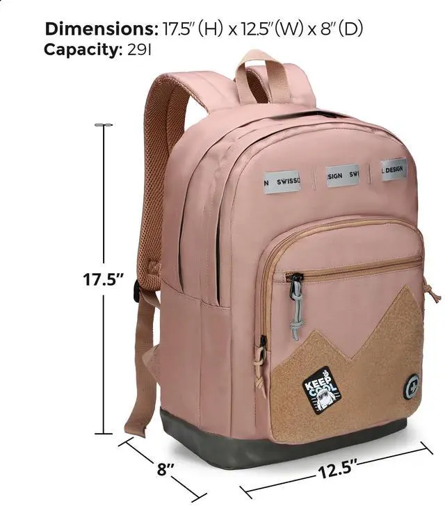 Alt view image 4 of 5 - Swissdigital Design Cool Backpack, Stylish School Laptop Backpack with Fun Personalized Patches Fits 16 Inch Notebook, Travel Bag Pefect for Boys & Girls, Mocha Brown| BERIKON - Includes 3 Patches