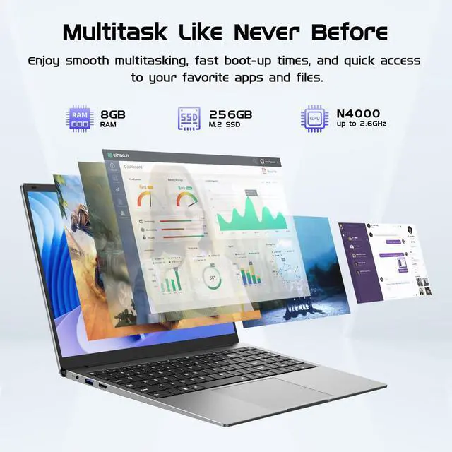 Alt view image 5 of 5 - HYPERSTRIX Laptop Computer 15.6" Win11 Pro Laptops 8GB RAM 256GB SSD,Ms Office 365, 100% sRGB Screen, N4000 Processor, Notebook, Dual Band WiFi5, BT4.2, USB-A, HDMI,FHD 1920 * 1080 Display,Silver